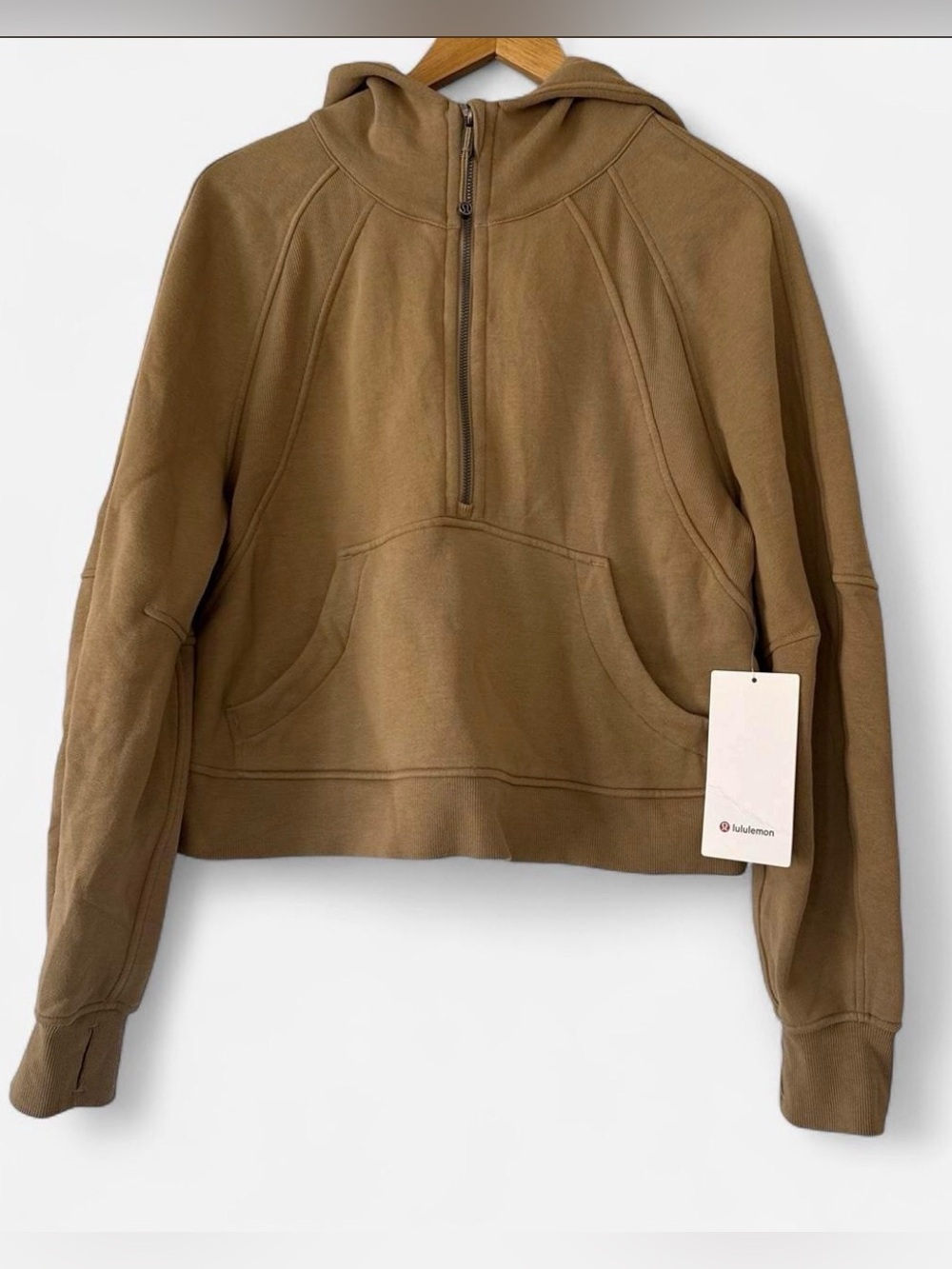 Lululemon Scuba Oversized Half-Zip Hoodie Waist Length Size M/L Filbert Tan NWT - Picture 3 of 6